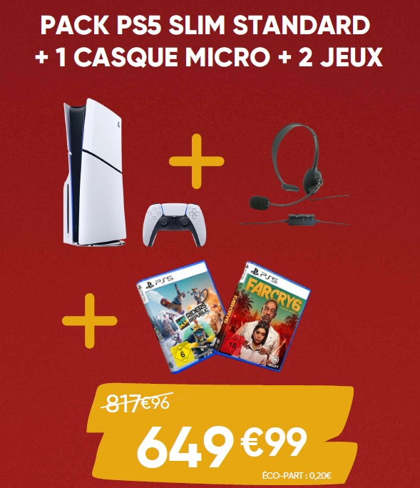 PACK PS5 SLIM STANDARD+ 1 CASQUE MICRO + 2 JEUX