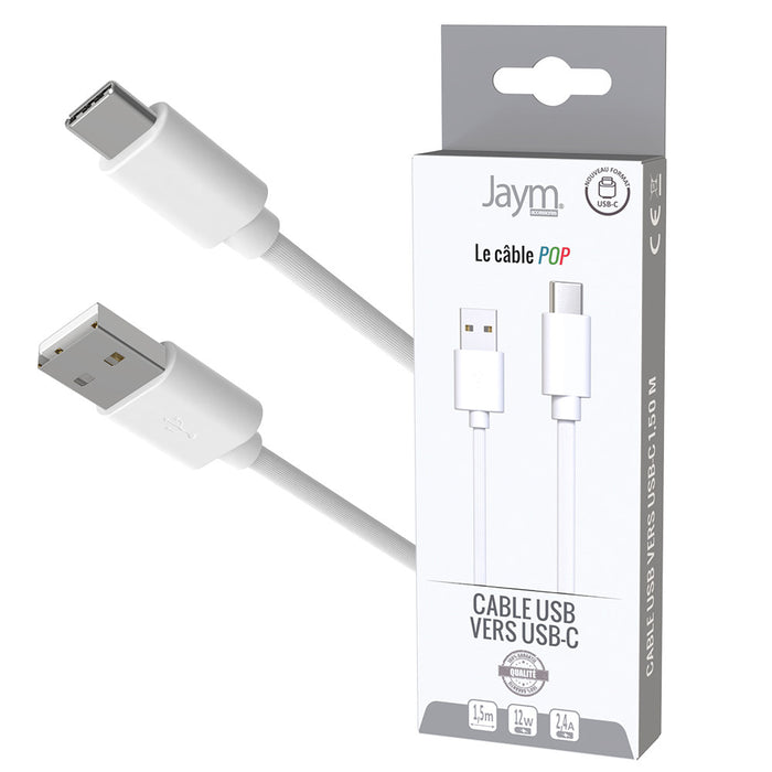 CABLE USB VERS TYPE-C 1.5M 3A BLANC