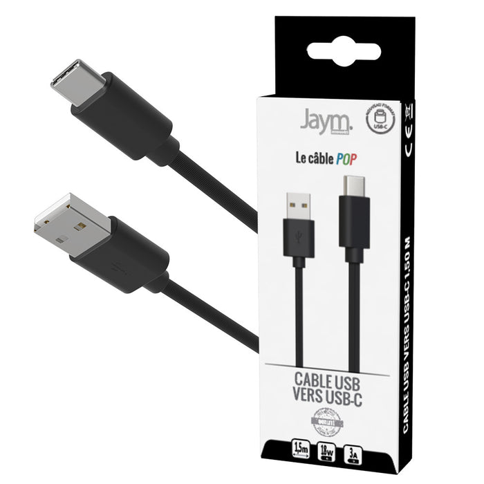 CABLE USB VERS TYPE-C 1.5M 3A NOIR