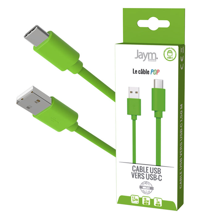 CABLE USB VERS TYPE-C 1.5M 3A VERT